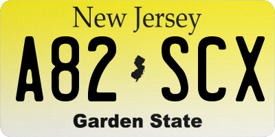 NJ license plate A82SCX