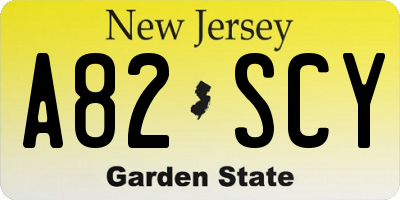 NJ license plate A82SCY