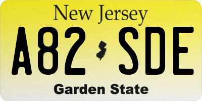 NJ license plate A82SDE