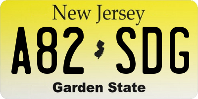 NJ license plate A82SDG