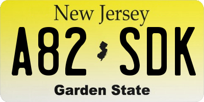 NJ license plate A82SDK