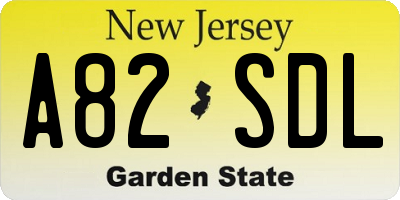 NJ license plate A82SDL