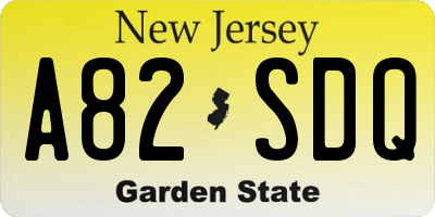 NJ license plate A82SDQ