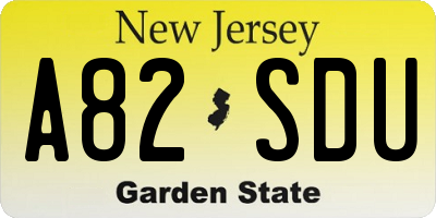 NJ license plate A82SDU