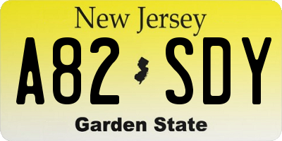 NJ license plate A82SDY