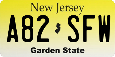 NJ license plate A82SFW