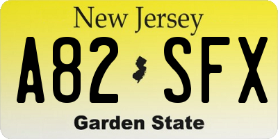 NJ license plate A82SFX