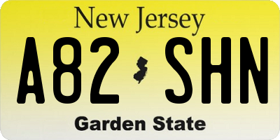 NJ license plate A82SHN