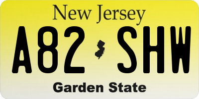 NJ license plate A82SHW