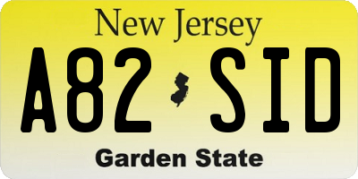 NJ license plate A82SID