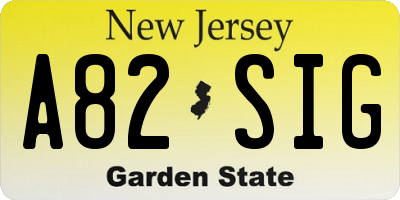 NJ license plate A82SIG