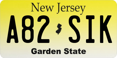 NJ license plate A82SIK