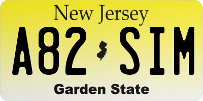 NJ license plate A82SIM