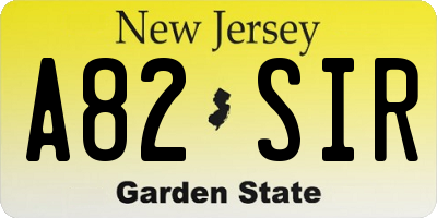NJ license plate A82SIR