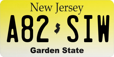 NJ license plate A82SIW