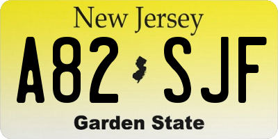 NJ license plate A82SJF