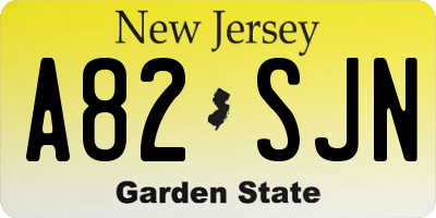 NJ license plate A82SJN