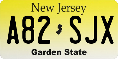 NJ license plate A82SJX