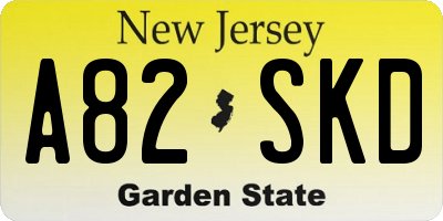 NJ license plate A82SKD