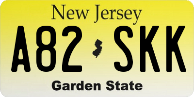NJ license plate A82SKK