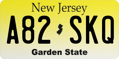 NJ license plate A82SKQ