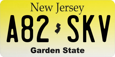NJ license plate A82SKV