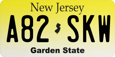 NJ license plate A82SKW