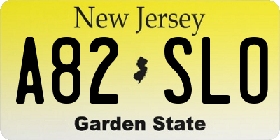 NJ license plate A82SLO