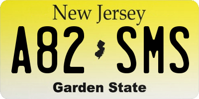 NJ license plate A82SMS
