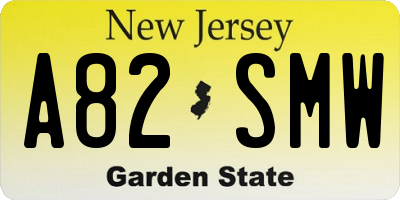 NJ license plate A82SMW