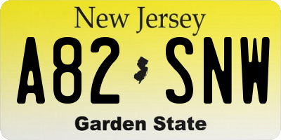 NJ license plate A82SNW