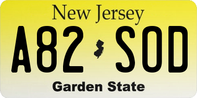 NJ license plate A82SOD