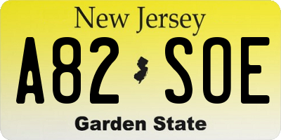NJ license plate A82SOE