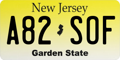 NJ license plate A82SOF
