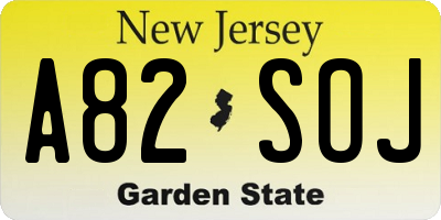NJ license plate A82SOJ