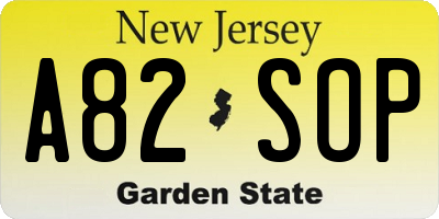 NJ license plate A82SOP