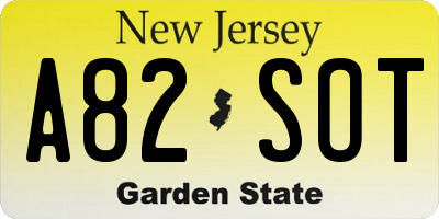 NJ license plate A82SOT