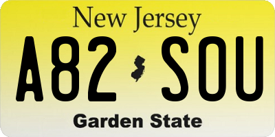 NJ license plate A82SOU
