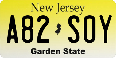 NJ license plate A82SOY