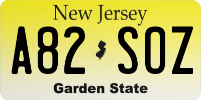 NJ license plate A82SOZ