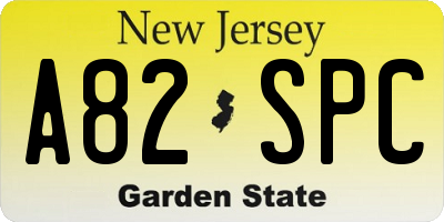 NJ license plate A82SPC