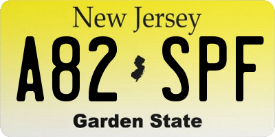 NJ license plate A82SPF