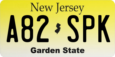 NJ license plate A82SPK