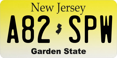 NJ license plate A82SPW