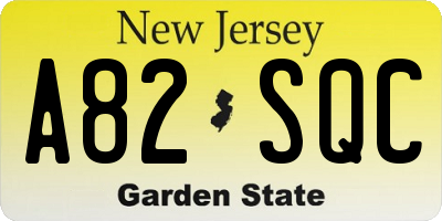 NJ license plate A82SQC