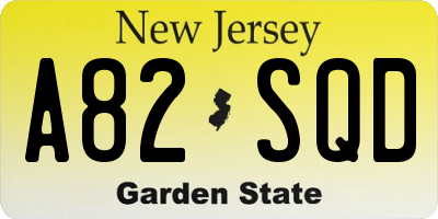 NJ license plate A82SQD
