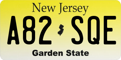 NJ license plate A82SQE