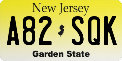 NJ license plate A82SQK