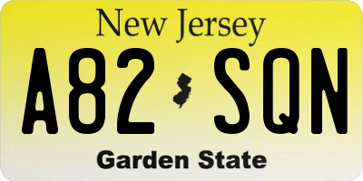 NJ license plate A82SQN