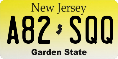 NJ license plate A82SQQ
